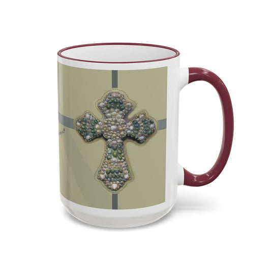 Embellished Inspirational Cross Accent Rim Mug — 'Keep the Faith' Coffee Cup (11oz, 15oz) by artist Marie Frederique