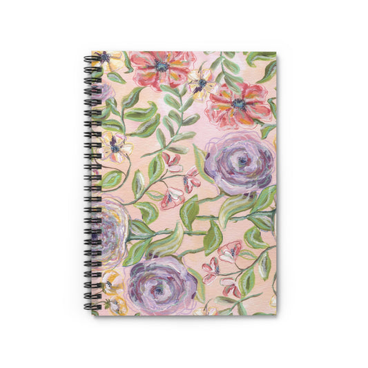 CTS Pink Floral mix, Spiral Notebook - Ruled Line by Artist Marie Frederique