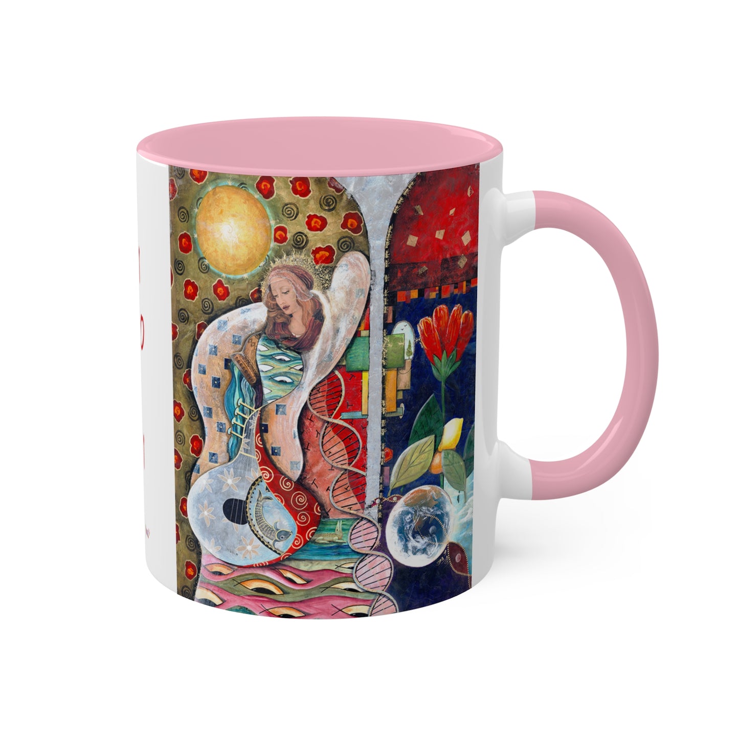 Mother Mary - Colorful Mug in 5 colors, Red Black, Light green, Blue and Pink 11oz By Artist Marie Frederique