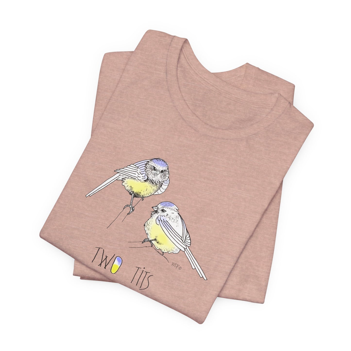 Cute Bird Graphic Tee - "Two Tits" Unisex Jersey Short Sleeve Shirt by artist Marie Frederique