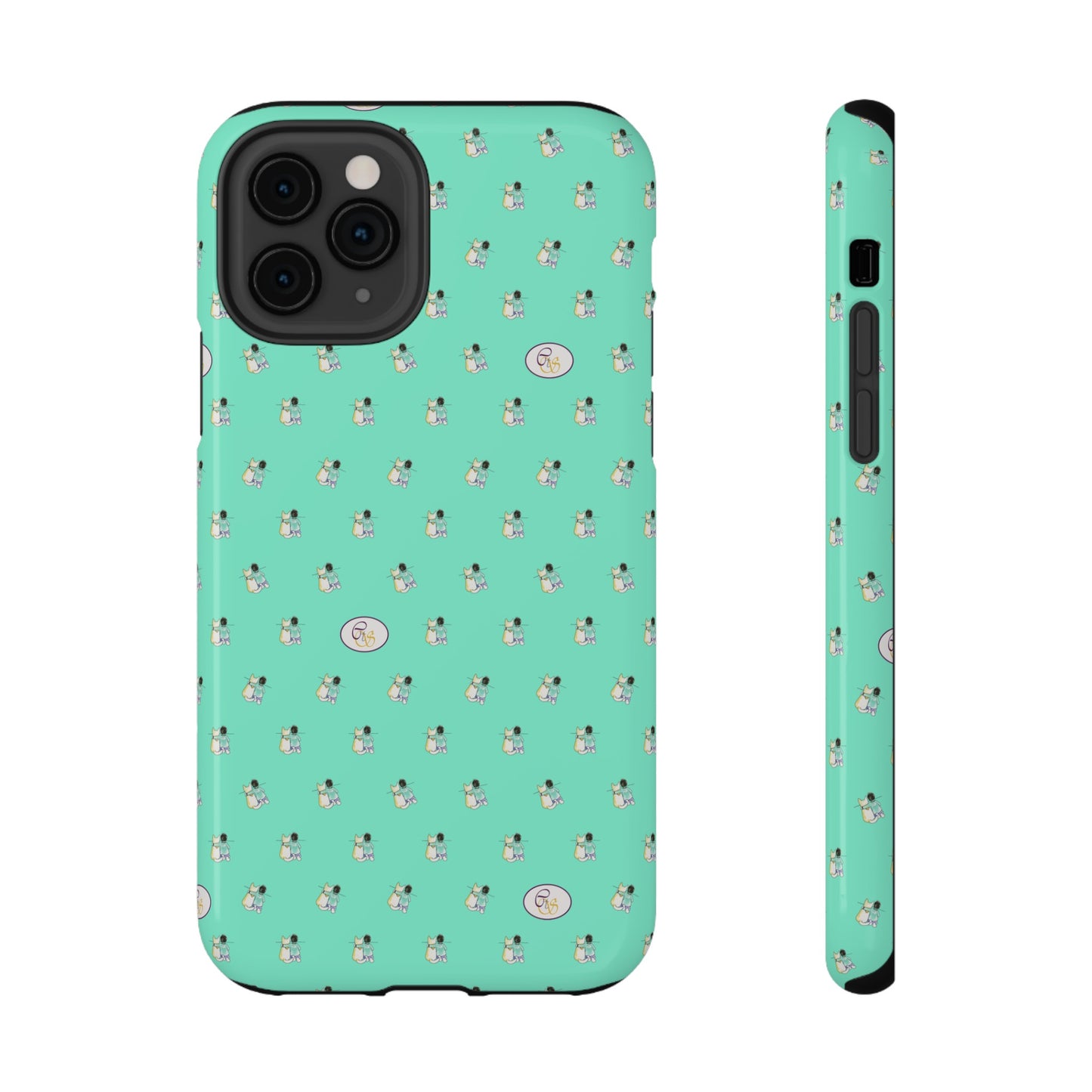 CTS Aqua - repeat pattern boy and dog, Impact-Resistant Phone Cases by artist Marie Frederique