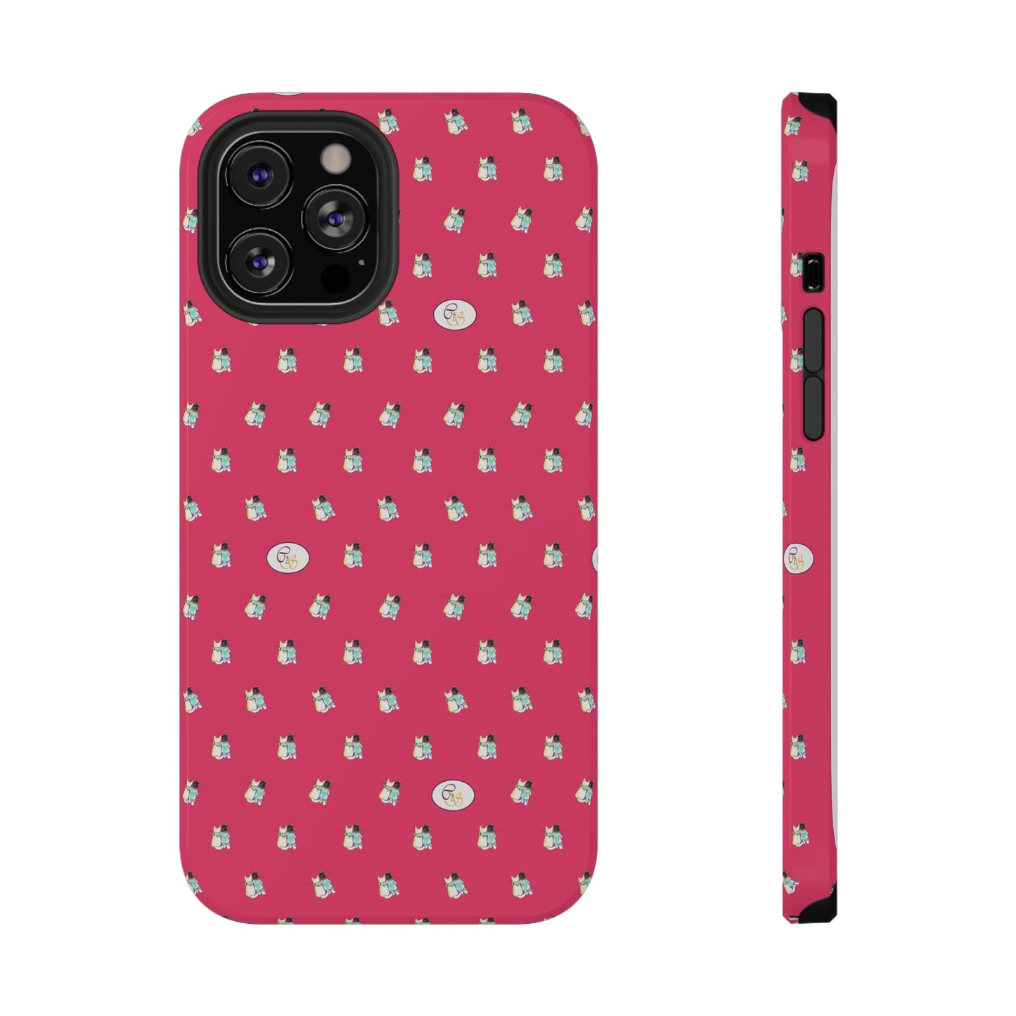 CTS Pink - repeat pattern boy and dog, Impact-Resistant Phone Cases by artist Marie Frederique