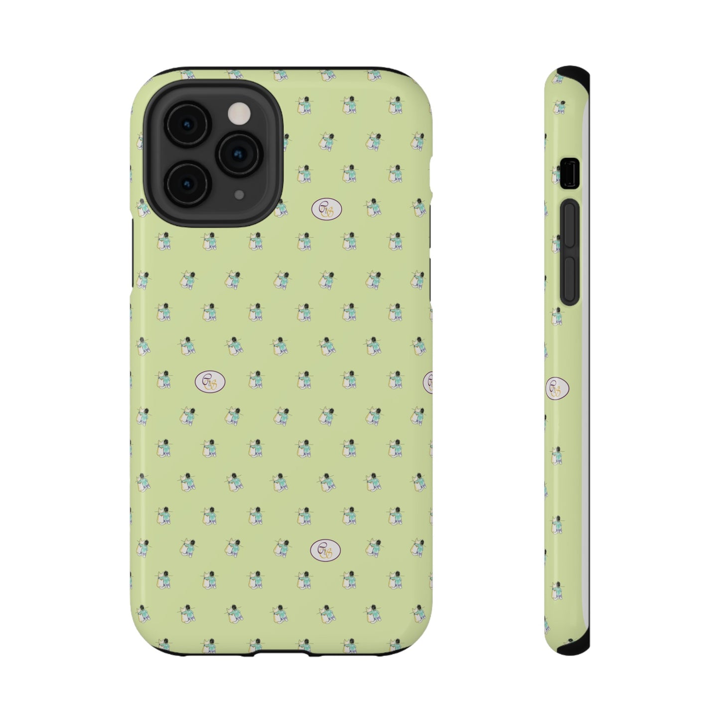 CTS Light Green - repeat pattern boy and dog, Impact-Resistant Phone Cases by artist Marie Frederique