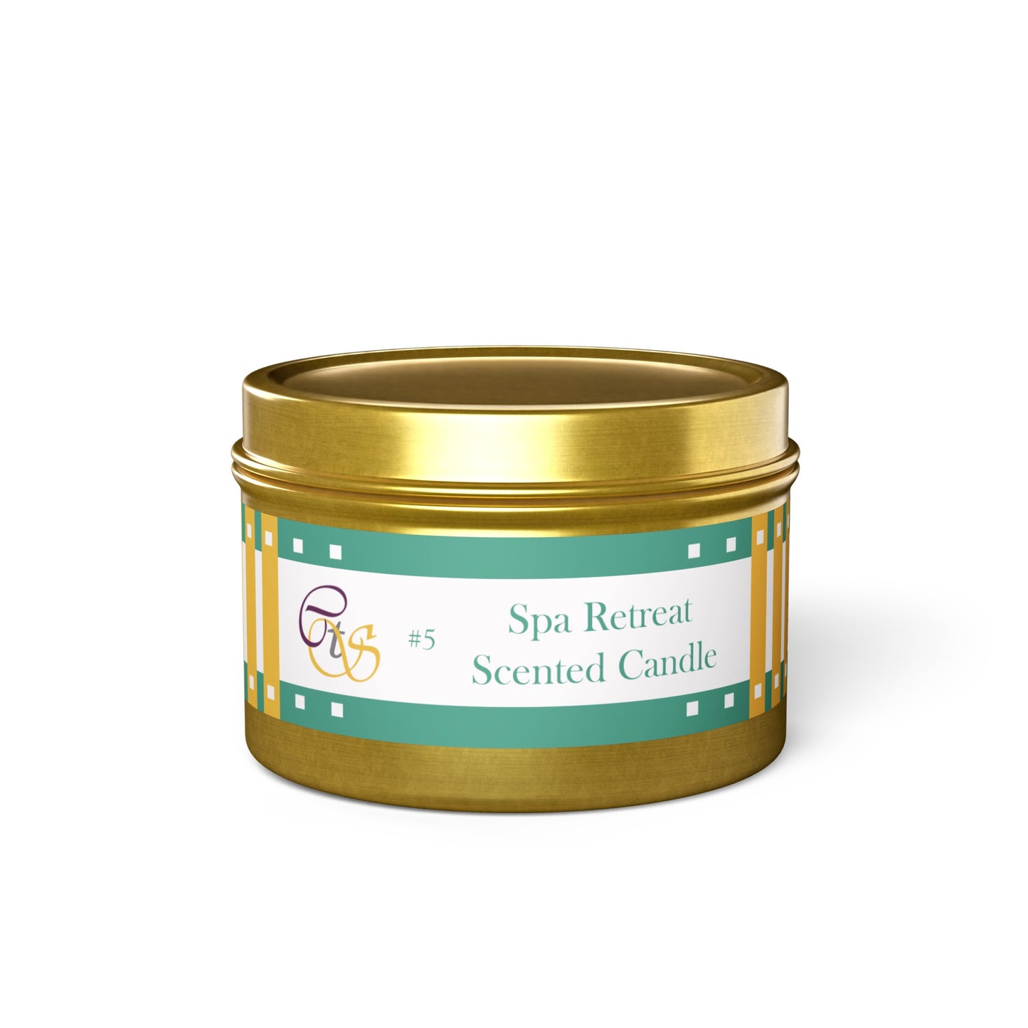 CTS #5 Candle Collection "Spa Retreat" Scented Coconut Soy Wax Candle in a metal tin. 4 oz or 8 oz, 3 tin colors silver, black or gold