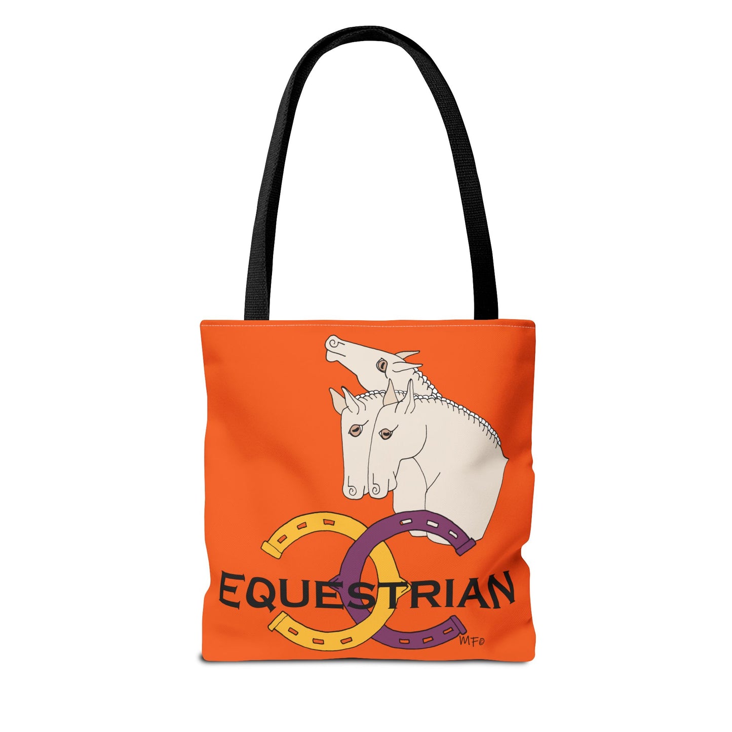 EQUESTRIAN CTS, Orange Tote Bag in 3 sizes and black or beige handles by artist Marie Frederique