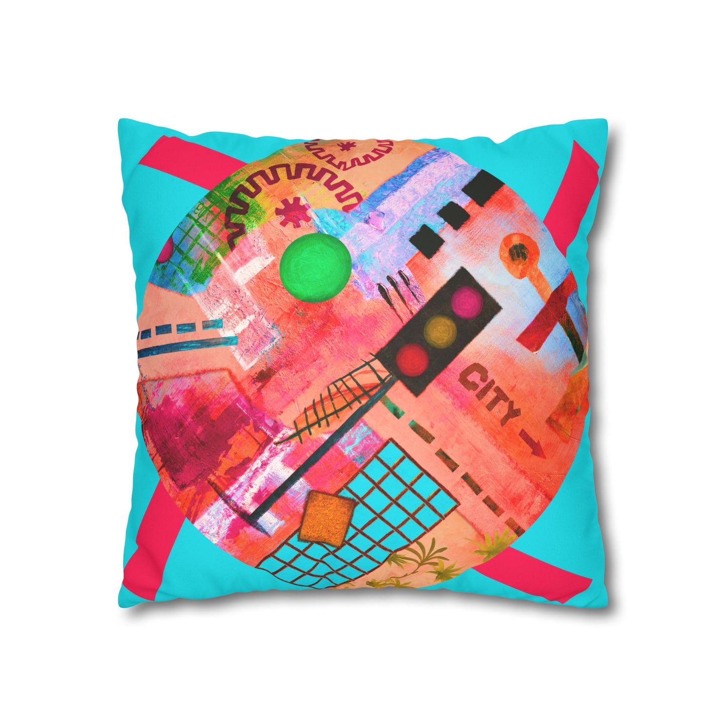 Urban City-Themed Faux Suede Pillowcase by artist Marie Frederique (Pillow not included)