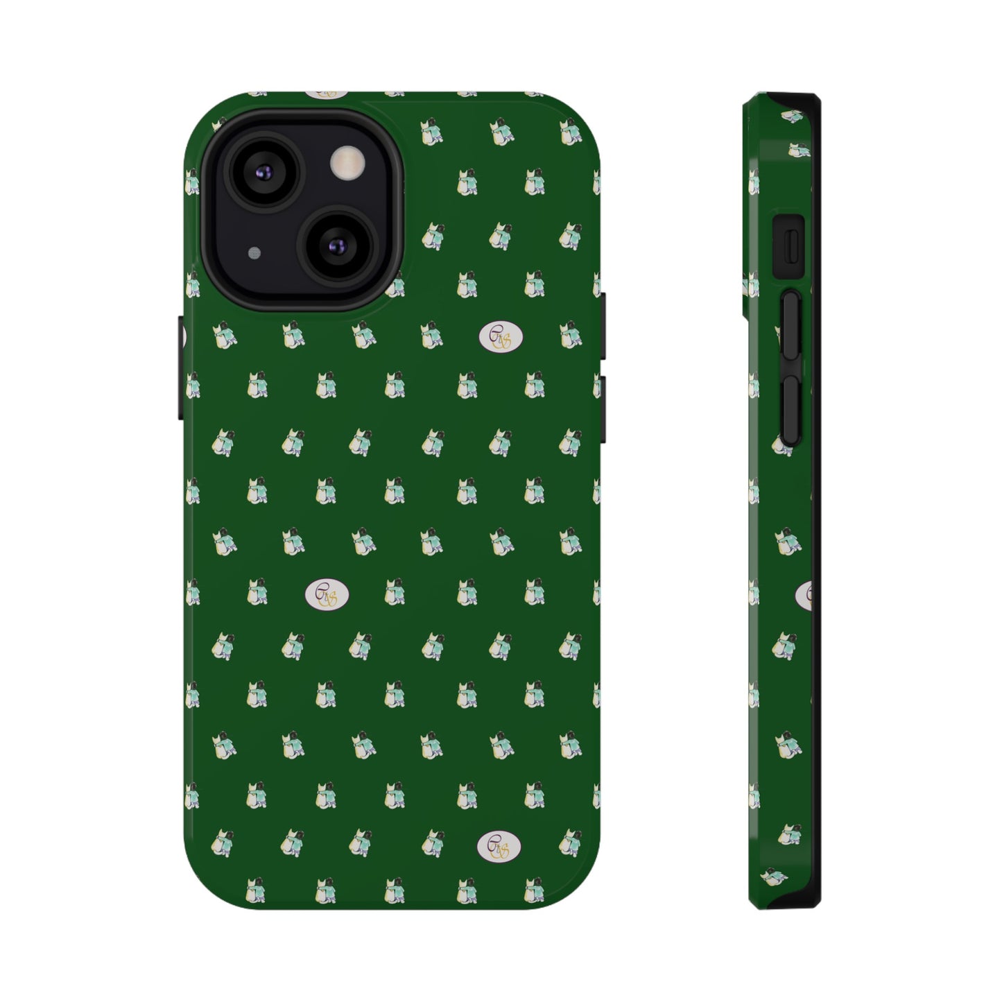 CTS Green - repeat pattern boy and dog, Impact-Resistant Phone Cases by artist Marie Frederique