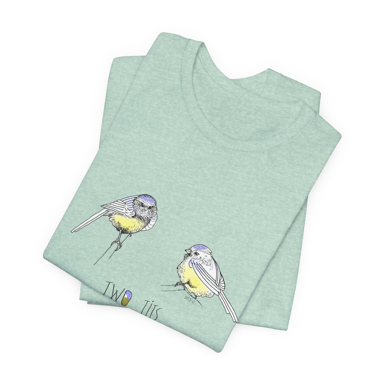 Cute Bird Graphic Tee - "Two Tits" Unisex Jersey Short Sleeve Shirt by artist Marie Frederique