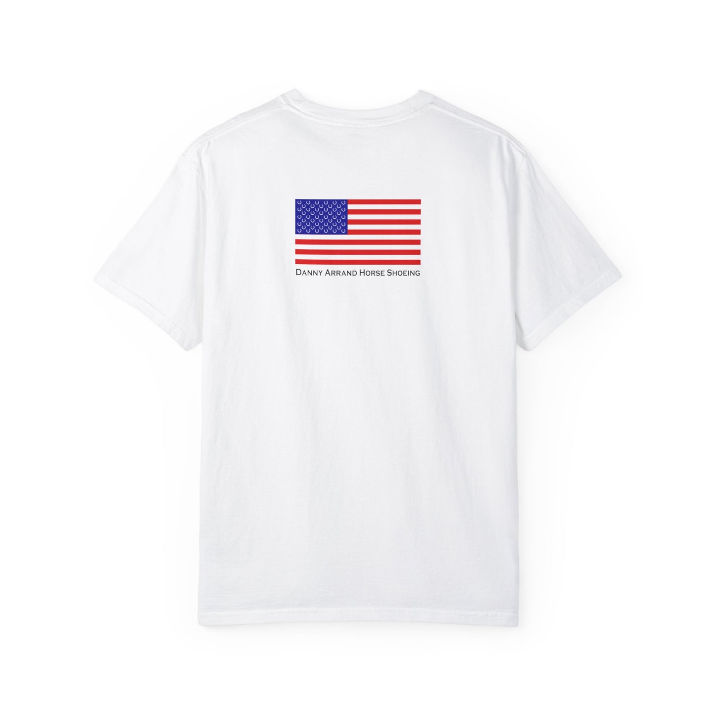 Funny Garment-Dyed T-Shirt for Horse Lovers - 'No More Shoes' Design with American Flag