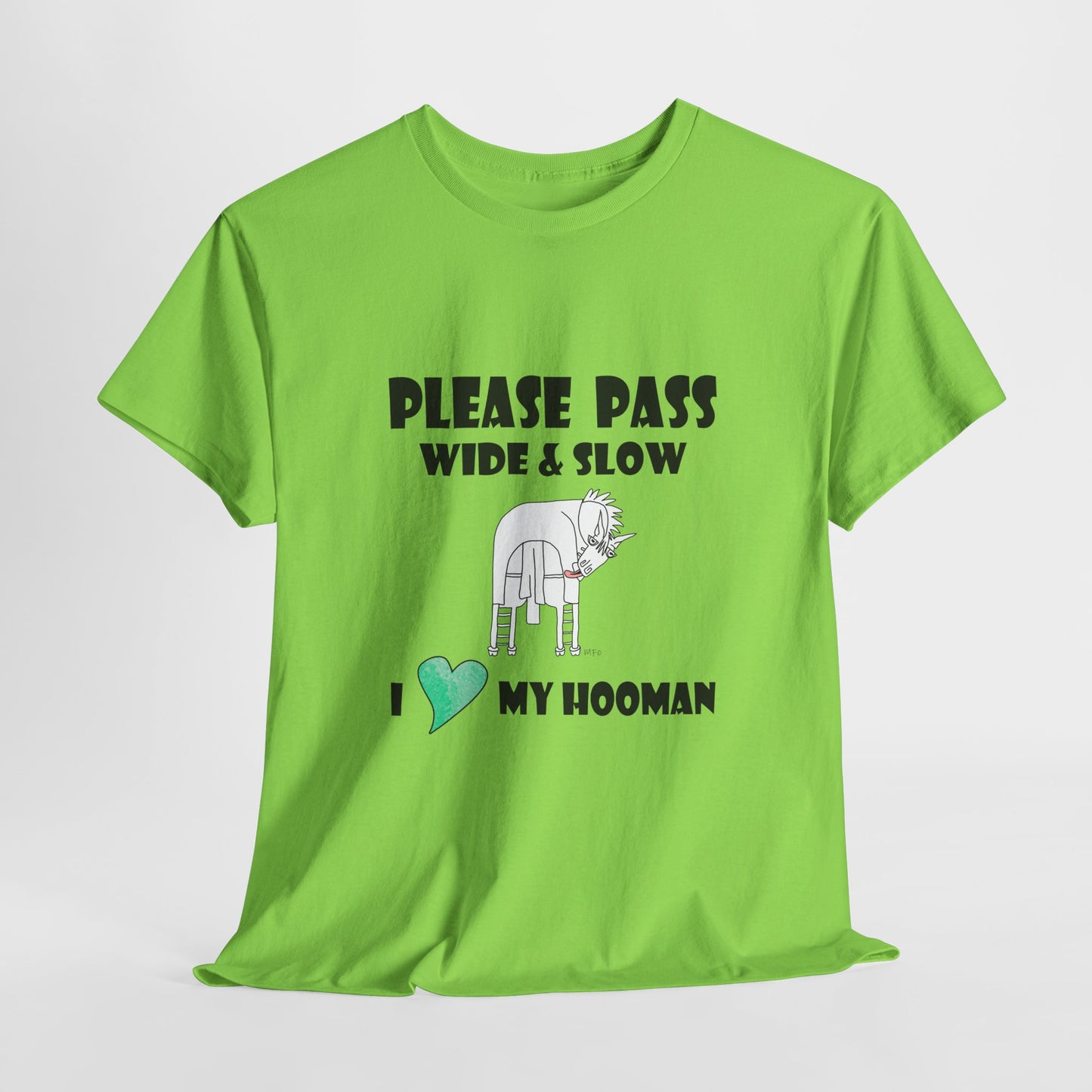 Equestrian safety awareness top - Please Pass Wide & Slow, I ❤️ My Hooman by artist Marie Frederique