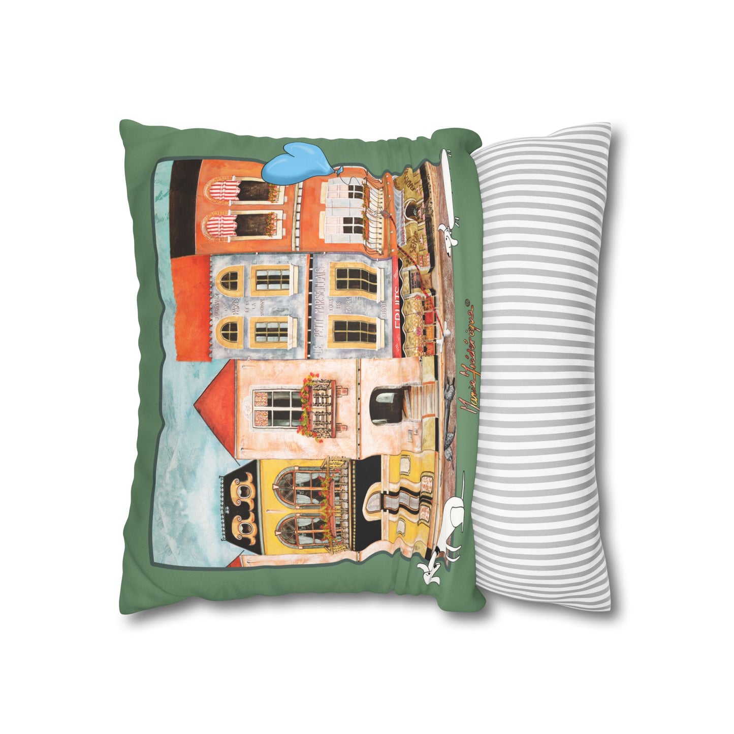 Whimsical town - Chefetteville, Row of Houses with Blue Heart Balloon Accent by artist Marie Frederique