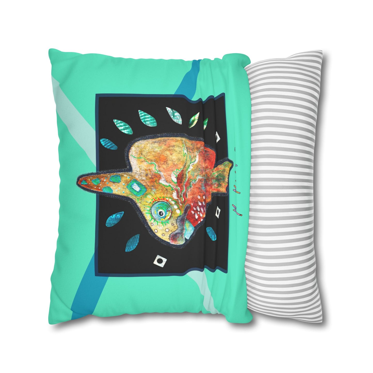 Tropical Sunfish Faux Suede Pillowcase by artist Marie Frederique
