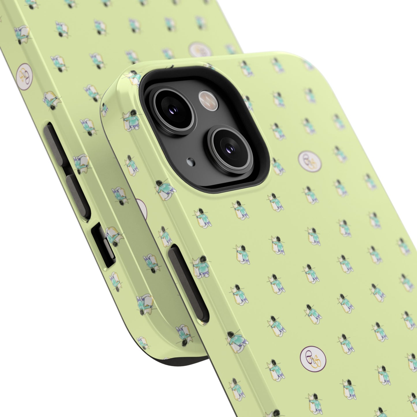 CTS Light Green - repeat pattern boy and dog, Impact-Resistant Phone Cases by artist Marie Frederique