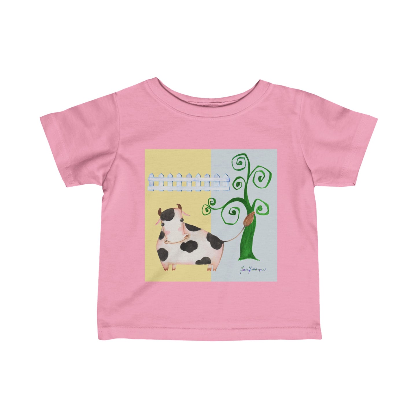 Cow in a field - Infant Fine Jersey Tee in 5 colors by Artist Marie Frederique