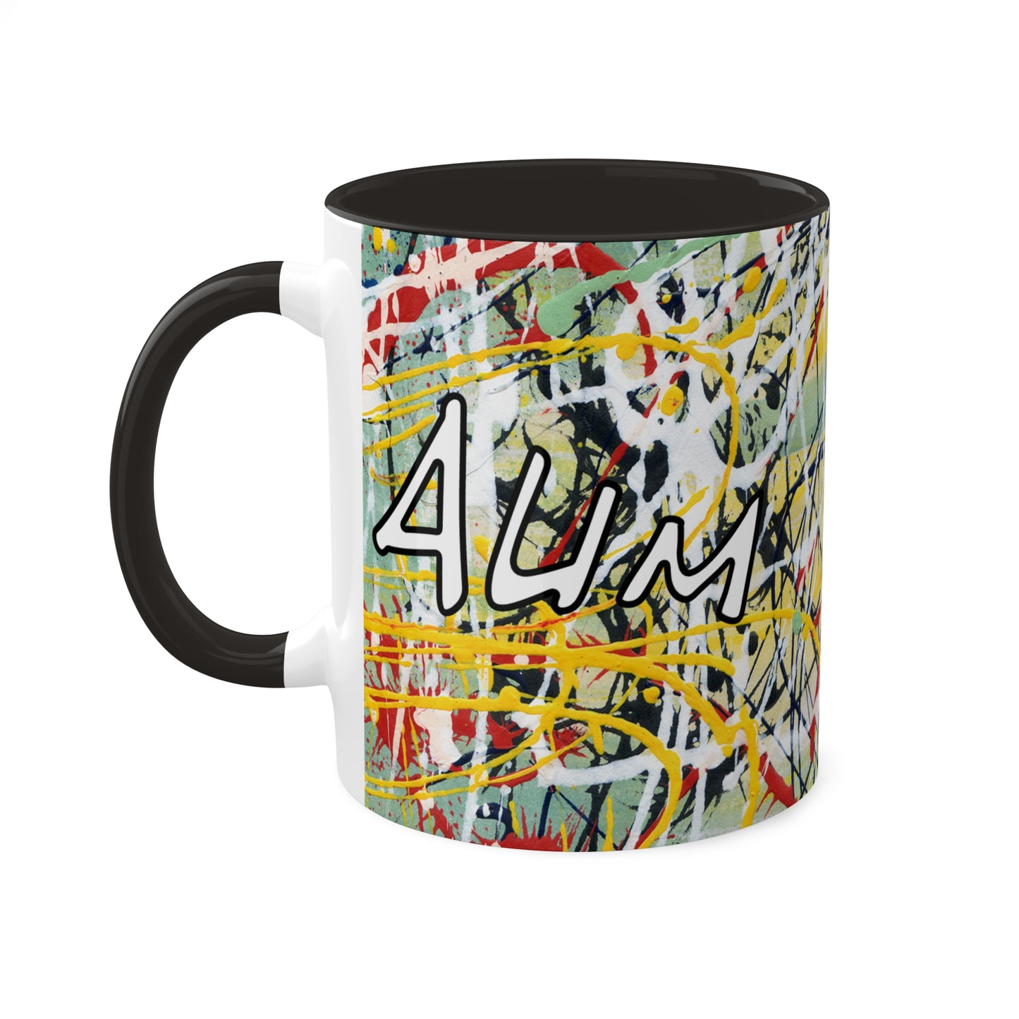 OM/AUM Zen, Abstract expressionist Colorful Mug in 3 colors, Red, Black and Yellow 11oz By Artist Marie Frederique