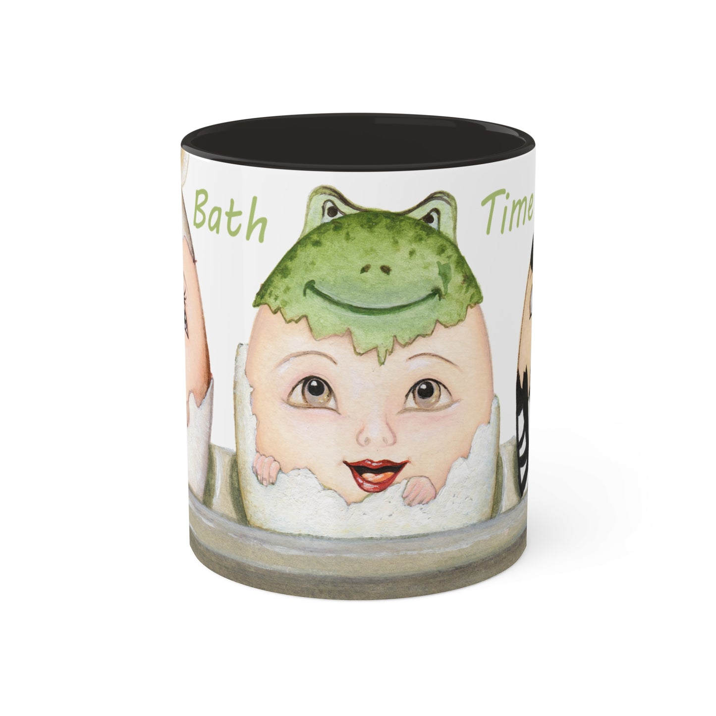 Whimsical Egg Crate 1 "Bath Time", Colorful Mug in black or green, 11oz by Artist Marie Frederique