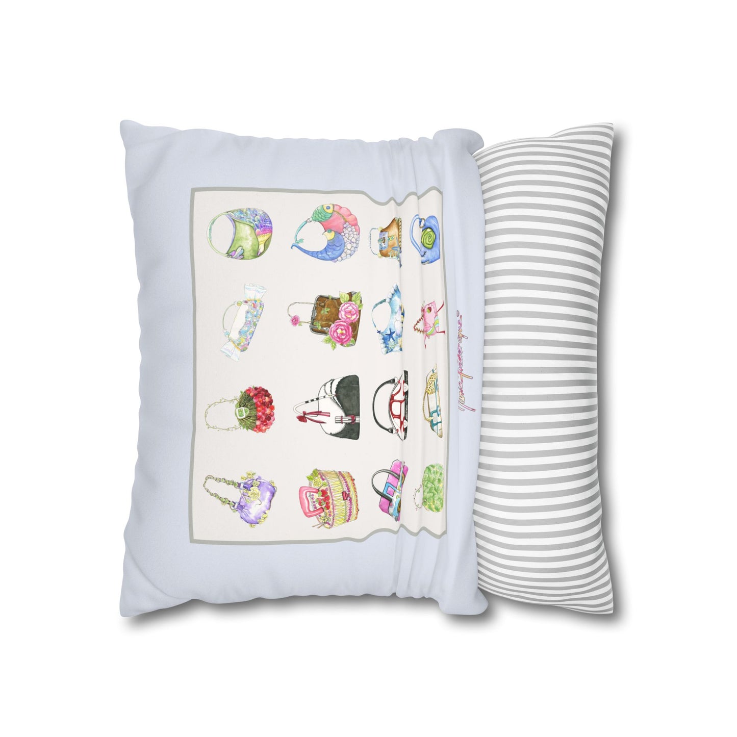 Handbag Illustration Faux Suede Pillowcase — Decorative Square Throw Pillow by artist Marie Frederique