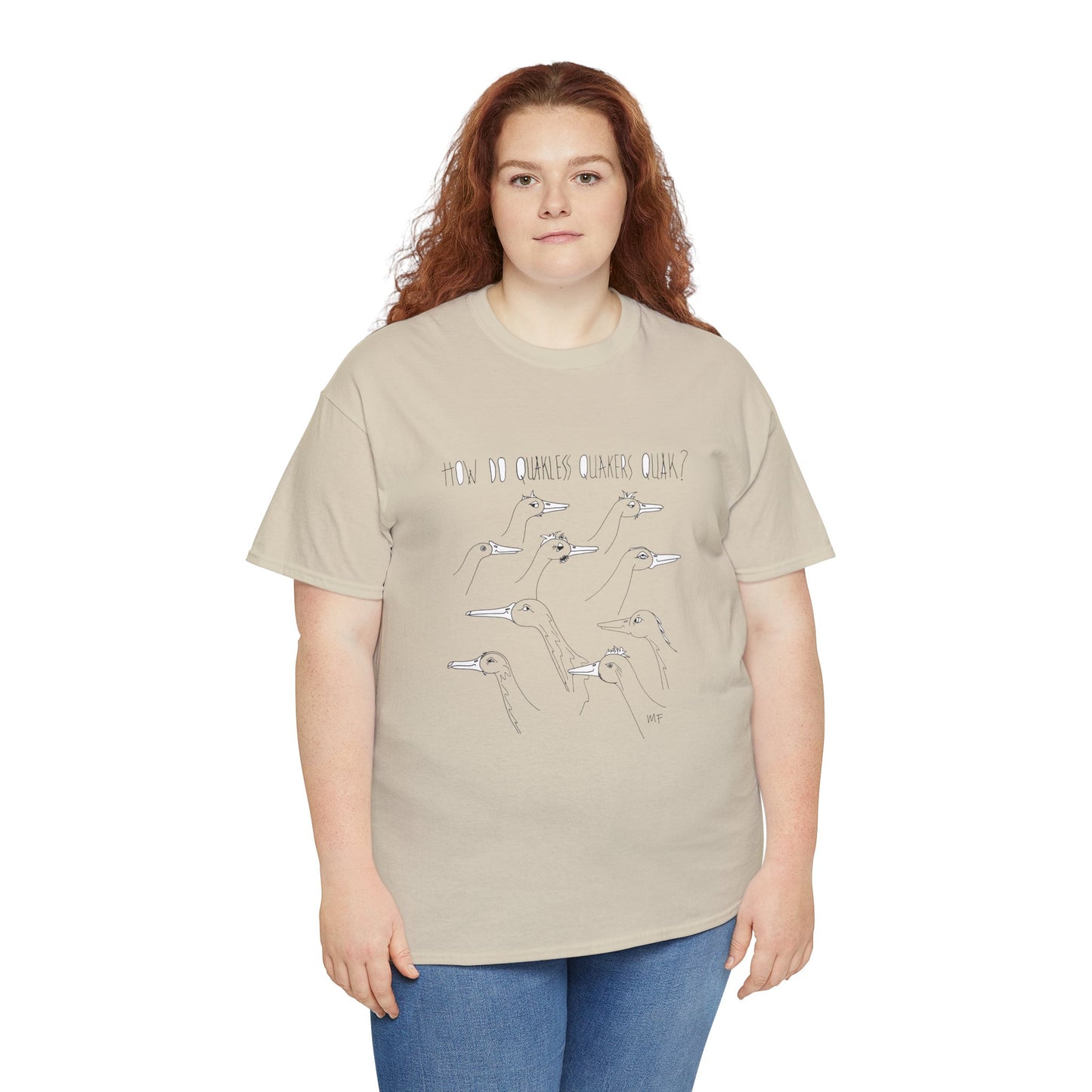 Duck lovers, HOW DO QUAKLESS QUAKERS QUAK? - Unisex Heavy Cotton Tee by artist Marie Frederique (S - 5XL)