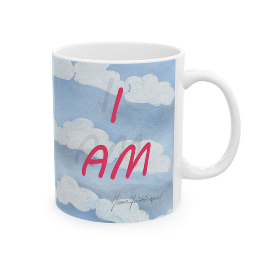 America, "I am" whimsical flag red, white and blue - Ceramic Mug, 11oz by Artist Marie Frederique