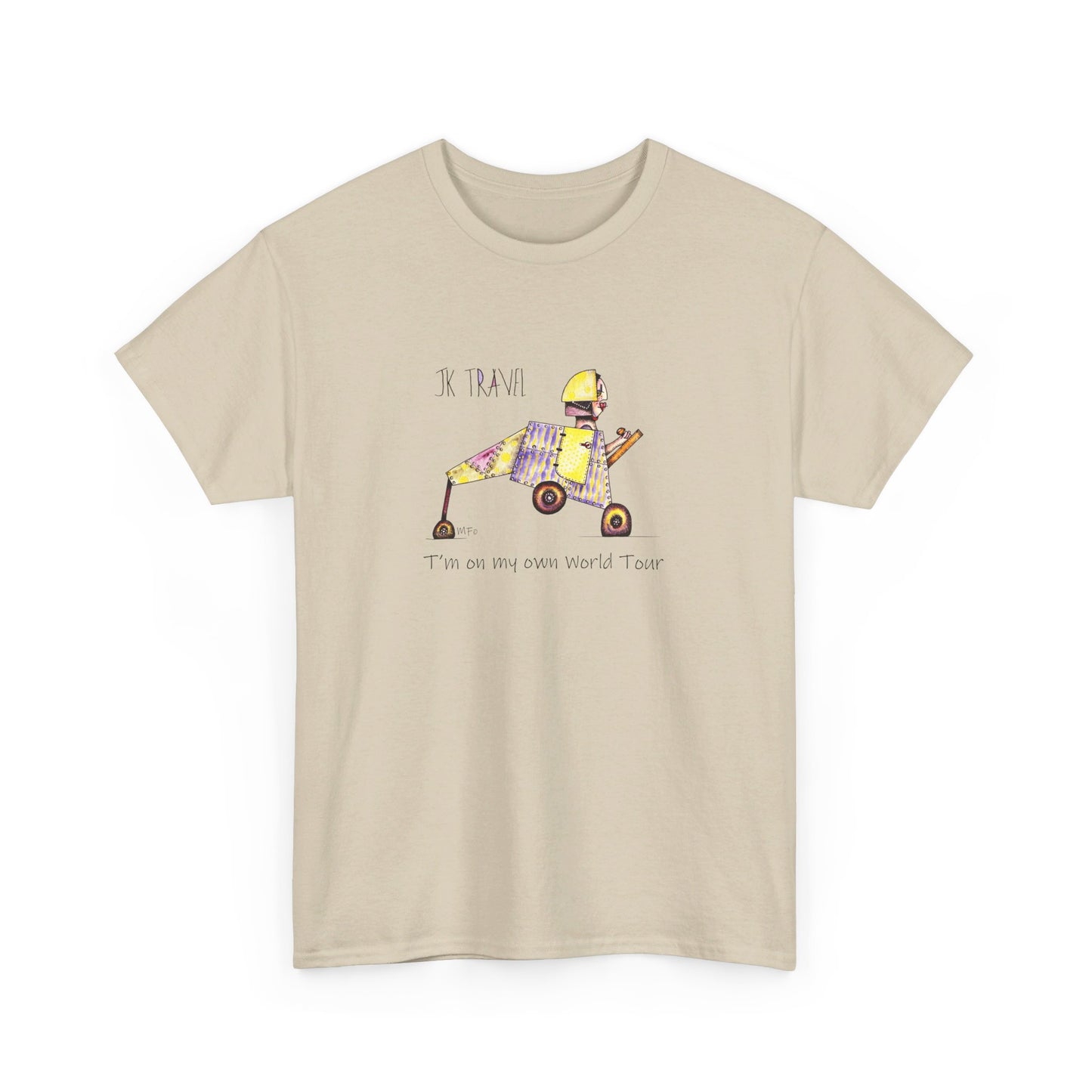 JK TRAVEL, I'm on my own World Tour! - Unisex Heavy Cotton Tee by Marie Frederique art in 6 colors (S - 5XL)