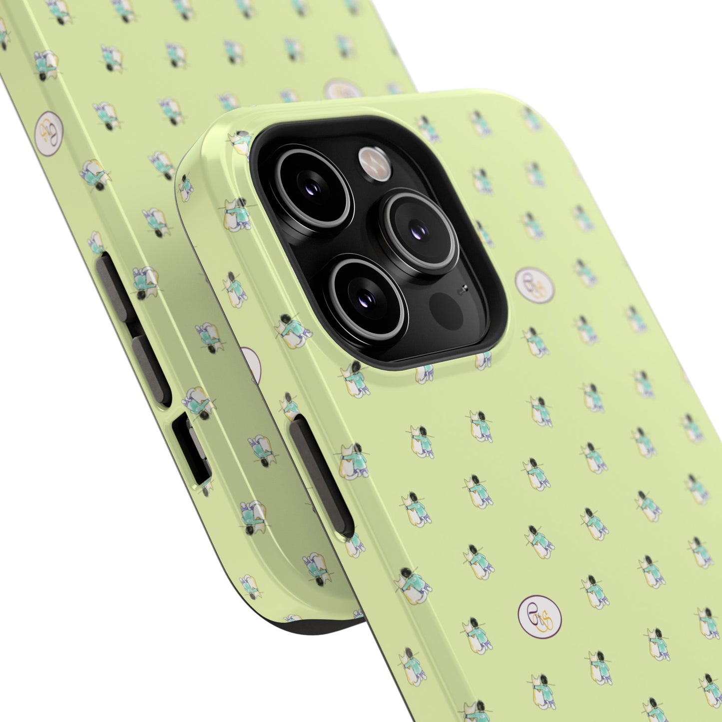 CTS Light Green - repeat pattern boy and dog, Impact-Resistant Phone Cases by artist Marie Frederique