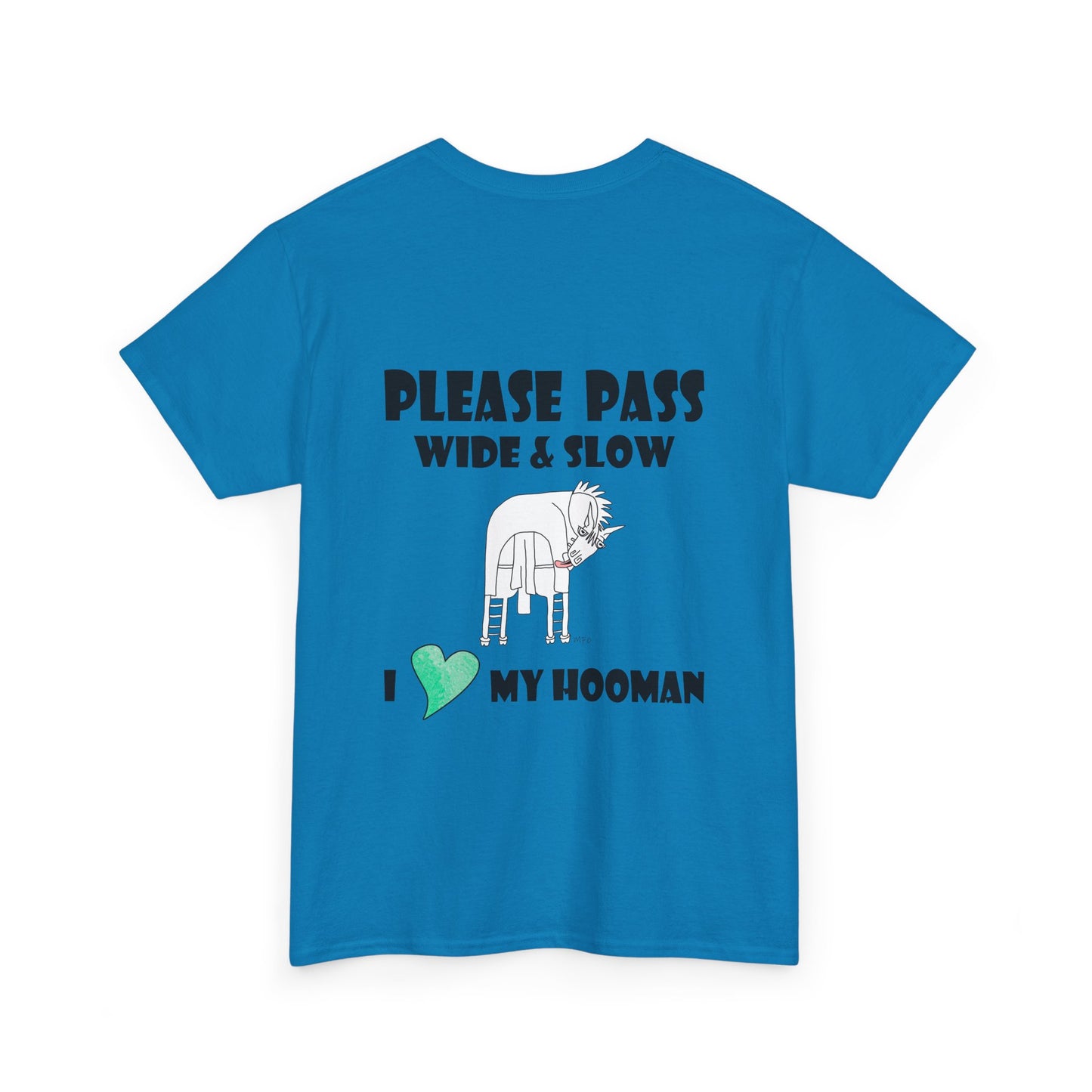 Equestrian safety awareness top - Please Pass Wide & Slow, I ❤️ My Hooman by artist Marie Frederique