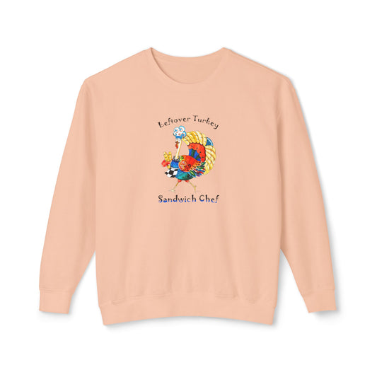 Thanksgiving Turkey Sandwich Chef - Unisex Lightweight Crewneck Sweatshirt by artist Marie Frederique