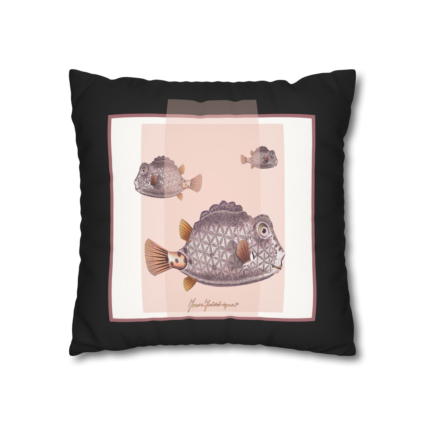 Boxfish Faux Suede Pillowcase — Decorative Square Throw Pillow Cover by artist Marie Frederique
