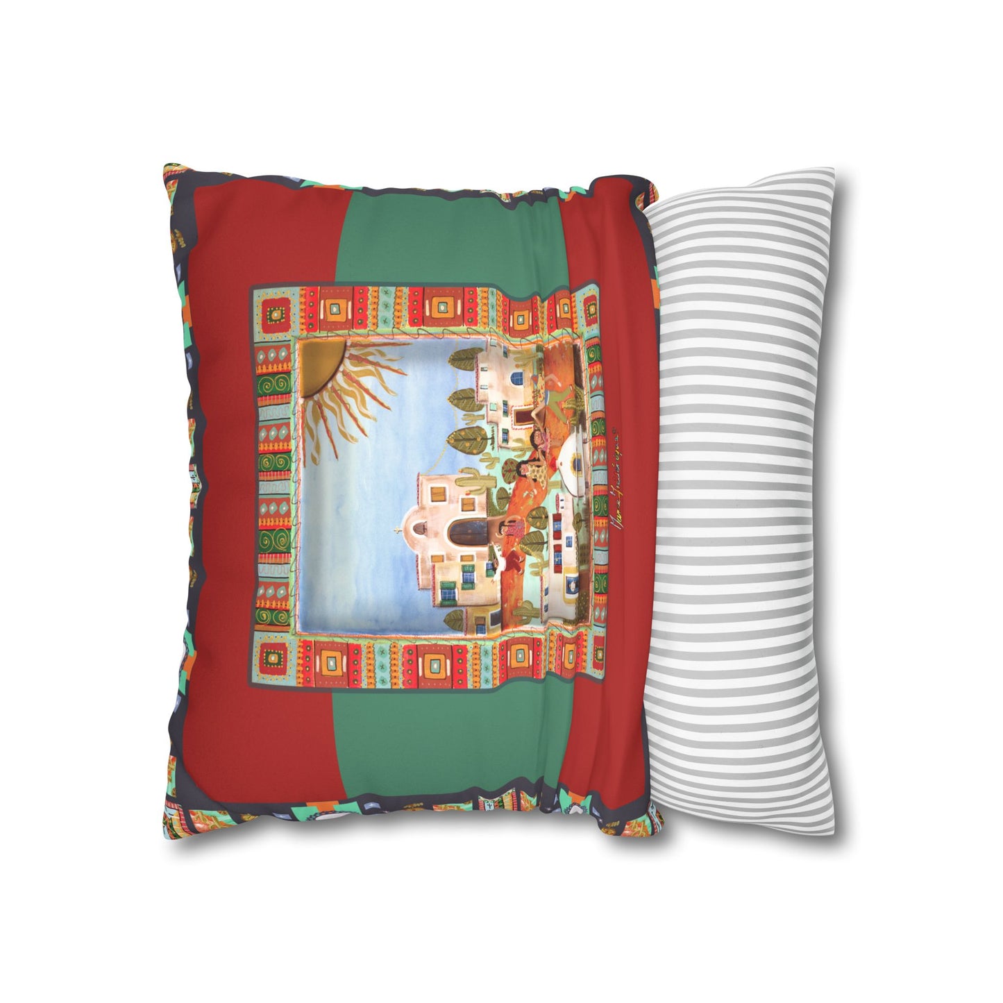 Fiesta Village, Art Decorative Throw Pillow Cover by artist Marie Frederique