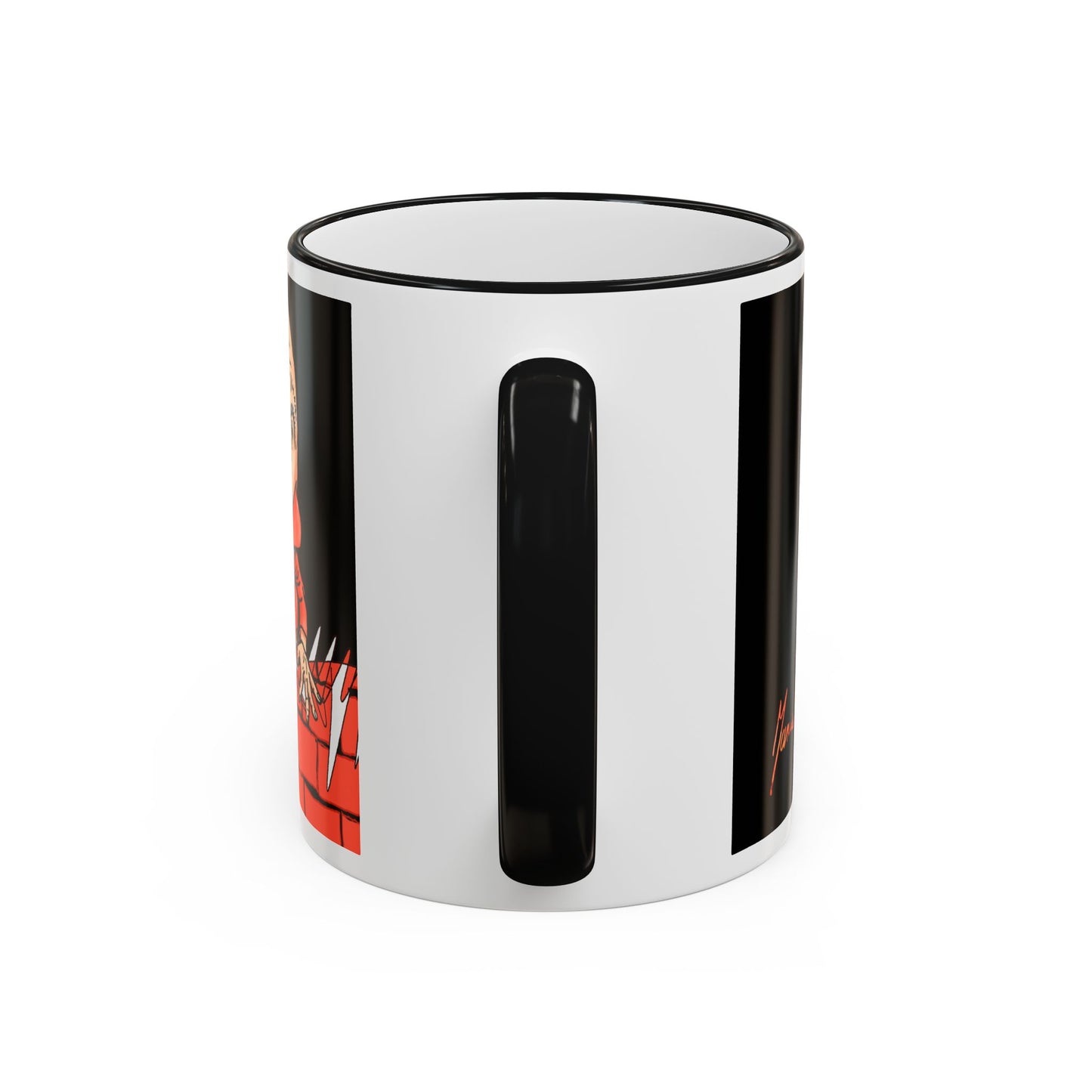 Humpty Jumpty Cartoon Accent Rim Mug — Satirical 'Wall' Design (11oz, 15oz) by artist Marie Frederique