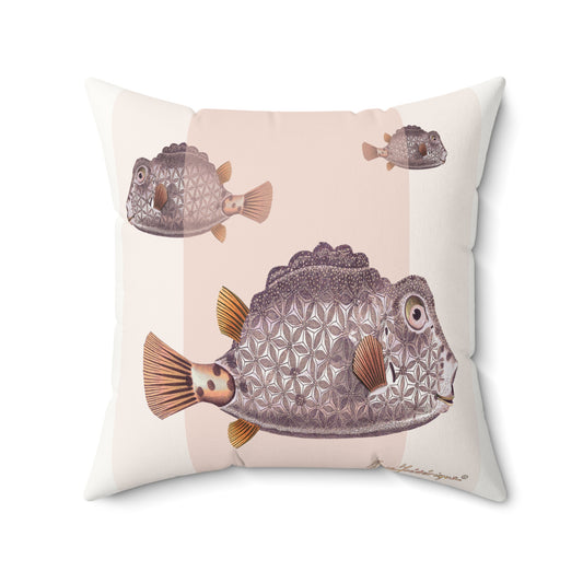 Ocean-Inspired Fish Faux Suede Square Pillow by artist Marie Frederique