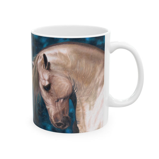 CTS Collection - Blonde Horse portrait with blue background,  Mug 11oz