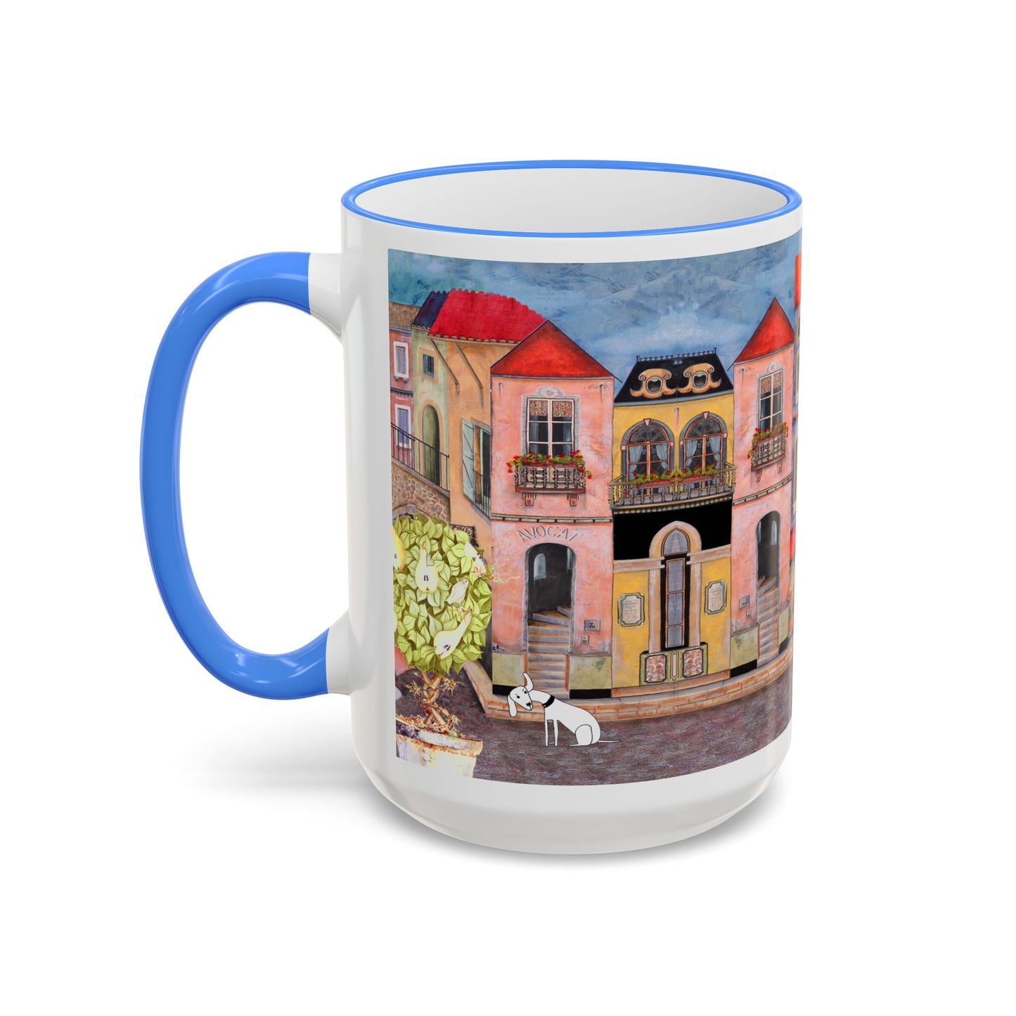 Chefetteville, Street Café Mug (11oz/15oz) - European Village Art by artist Marie Frederique