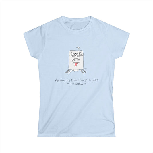 Sassy Women's Softstyle Tee - "Apparently I Have an Attitude!" Funny Graphic Shirt by artist Marie Frederique