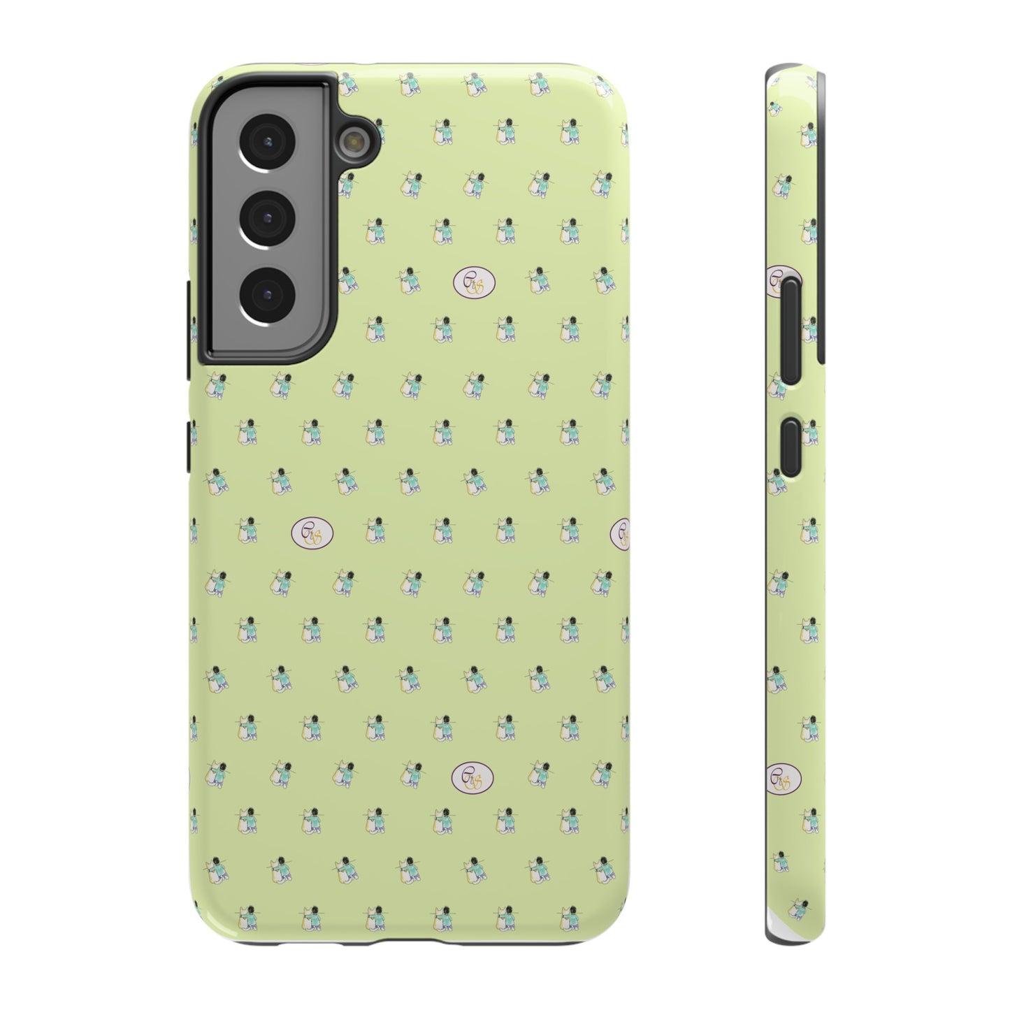 CTS Light Green - repeat pattern boy and dog, Impact-Resistant Phone Cases by artist Marie Frederique