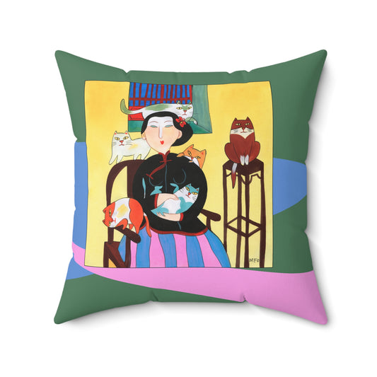 Whimsical Cat Lover's Faux Suede Square Pillow by artist Marie Frederique