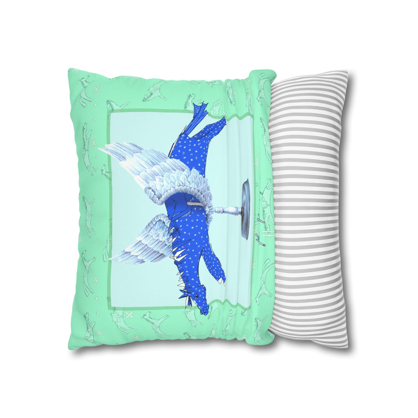 Winged Blue Horse Faux Suede Pillowcase — Decorative Square Throw Pillow Cover by artist Marie Frederique