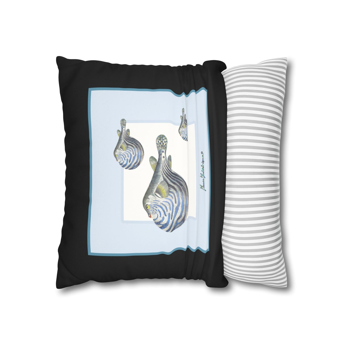 Blowfish Art Pillowcase - Faux Suede Square Decorative Throw Pillow by artist Marie Frederique