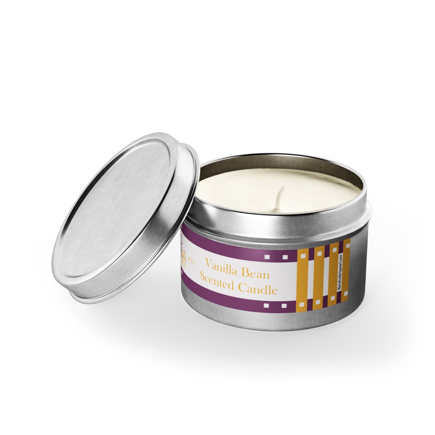 CTS #11 Candle Collection "Vanilla Bean" Scented Coconut Soy Wax Candle in a metal tin. 4 oz or 8 oz, 3 tin colors silver, black or gold