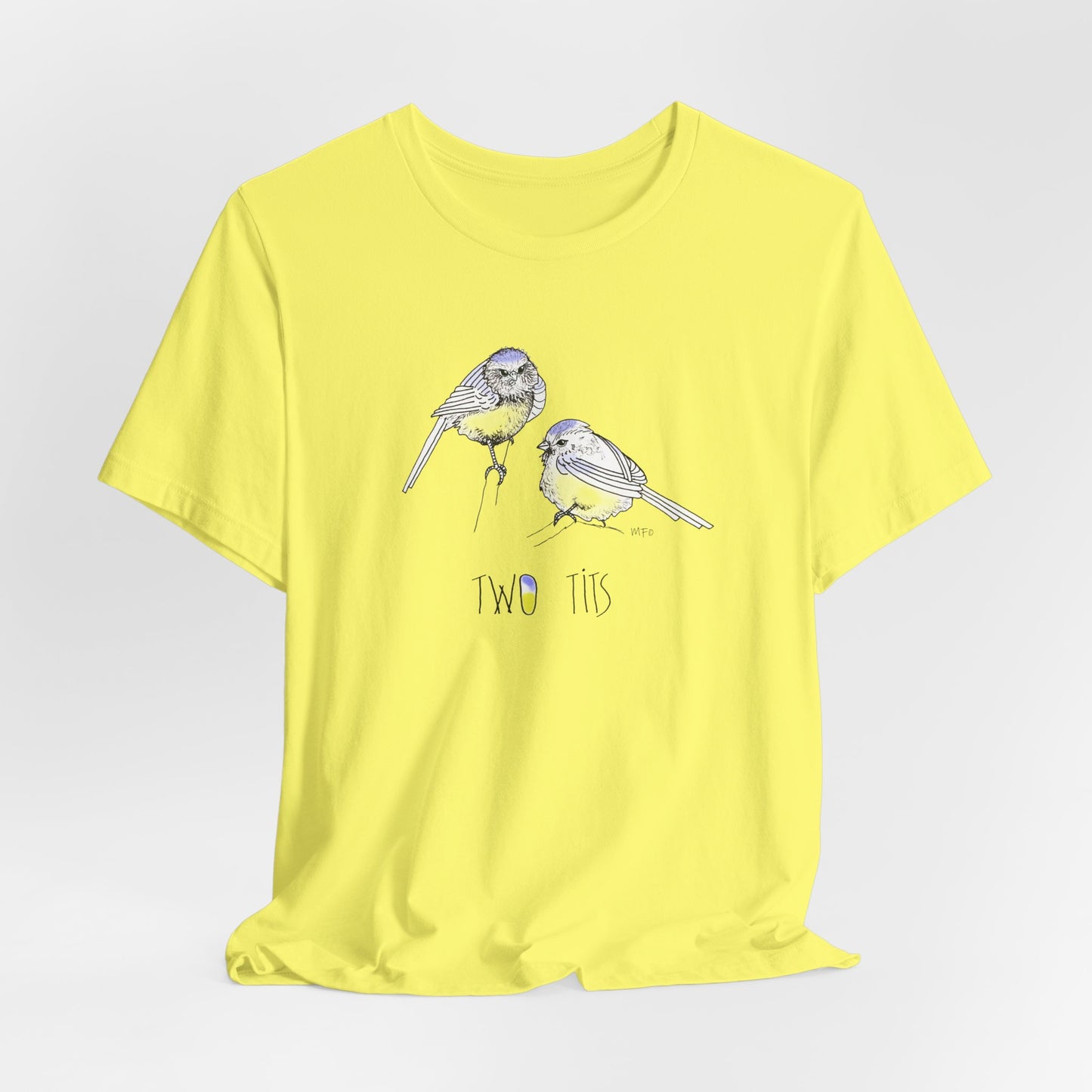 Cute Bird Graphic Tee - "Two Tits" Unisex Jersey Short Sleeve Shirt by artist Marie Frederique