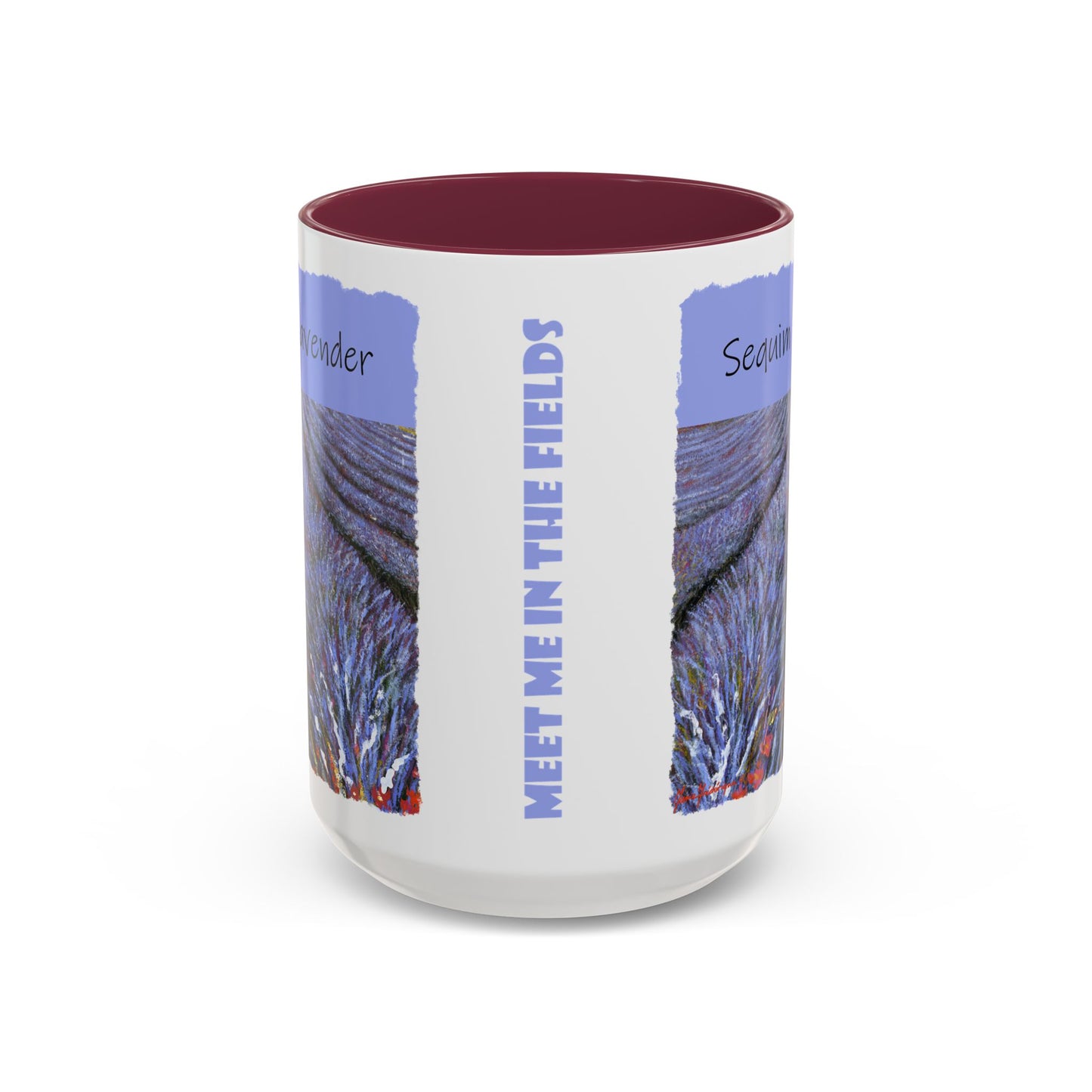 Lavender field Mug, Meet Me in the Fields Coffee Cup, by artist Marie Frederique