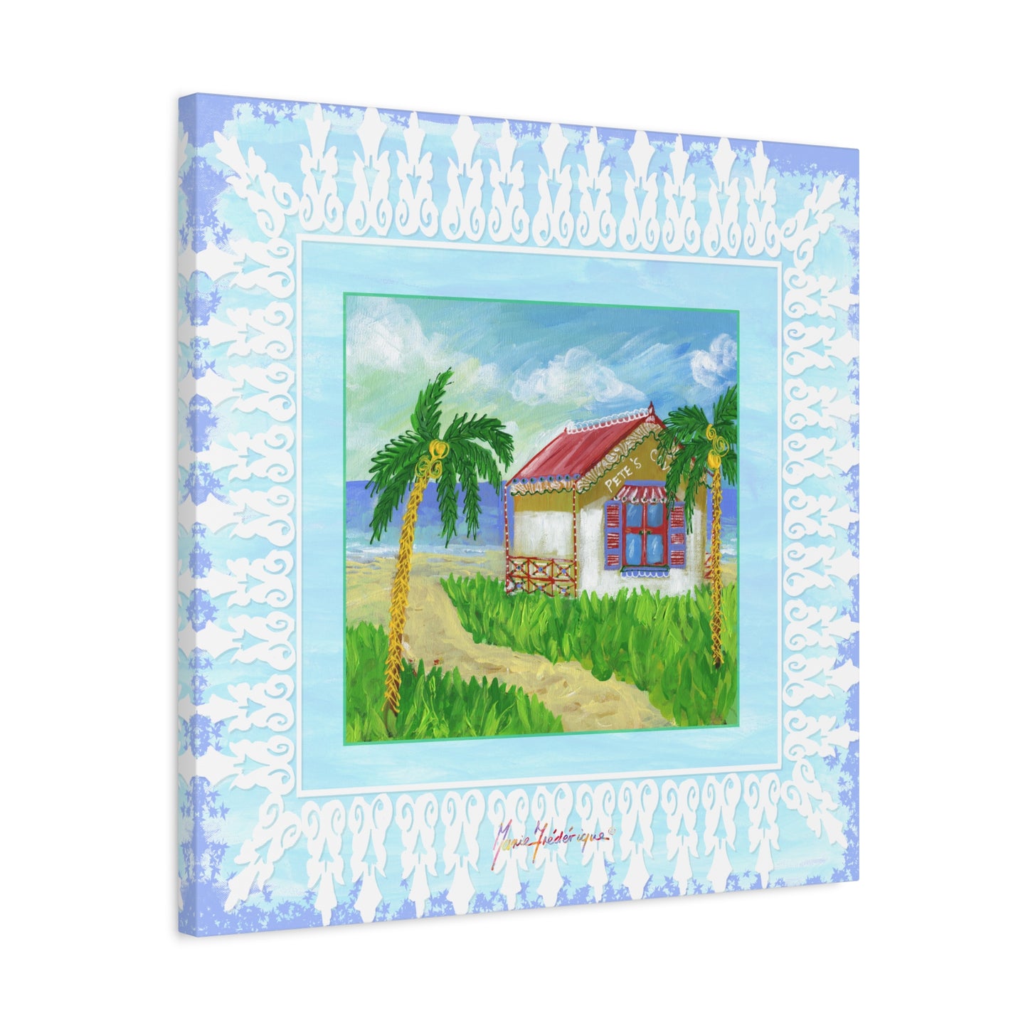 Beach Cabin Canvas — Tropical Cabin Seaside Wall Art by artist Marie Frederique
