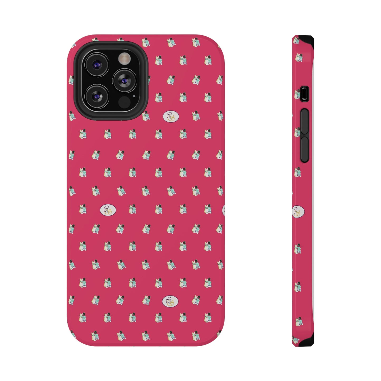 CTS Pink - repeat pattern boy and dog, Impact-Resistant Phone Cases by artist Marie Frederique