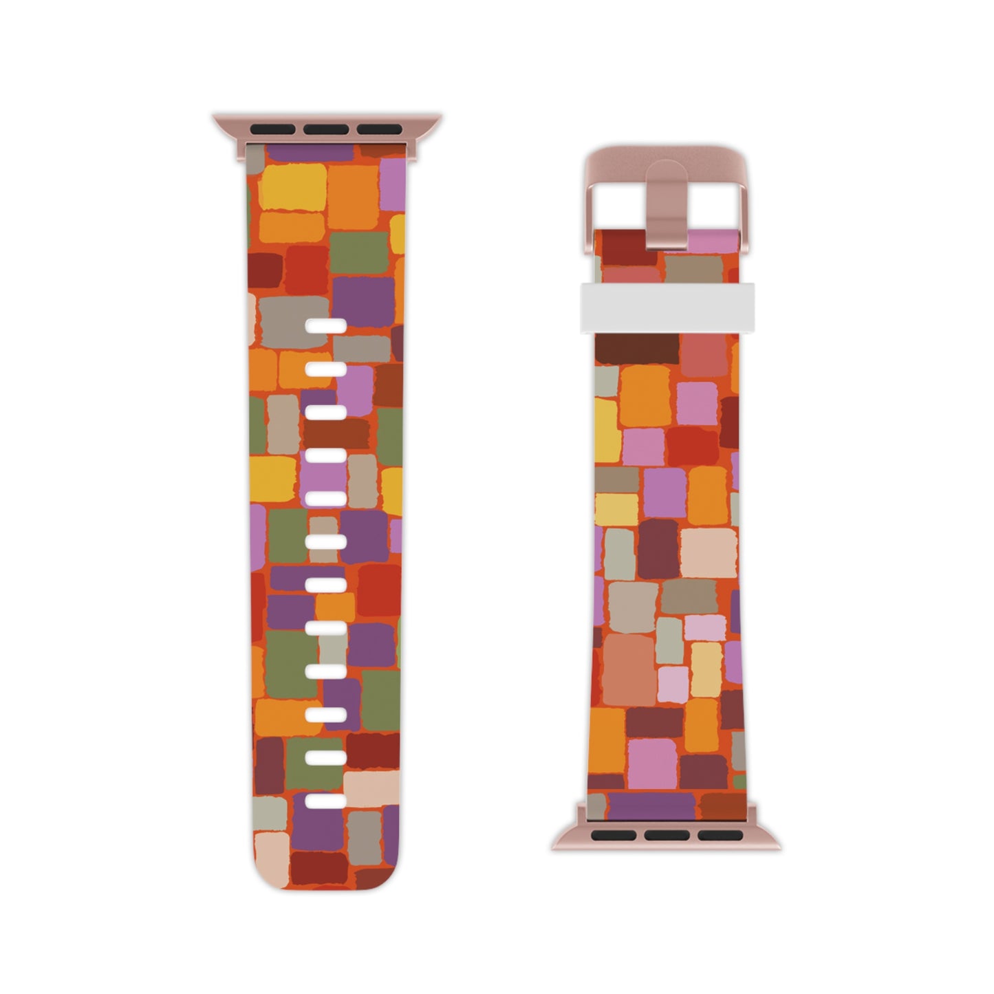 Apple multicolored Autum Squares Abstract design Watch Band for Apple Watch (Loop band is white) by artist Marie Frederique