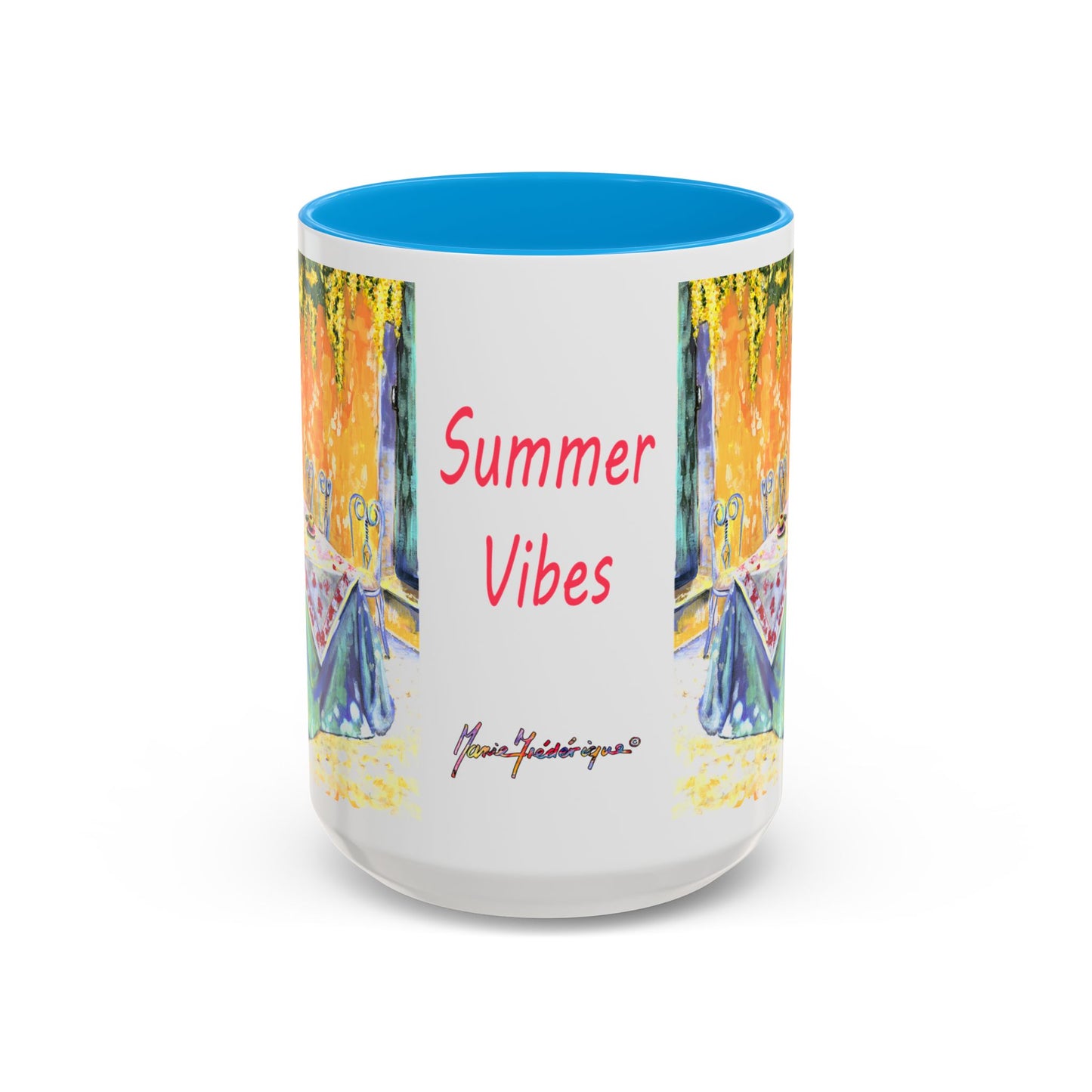 Summer Vibes, Summer pation lunch table - Colorful Mug by artist Marie Frederique