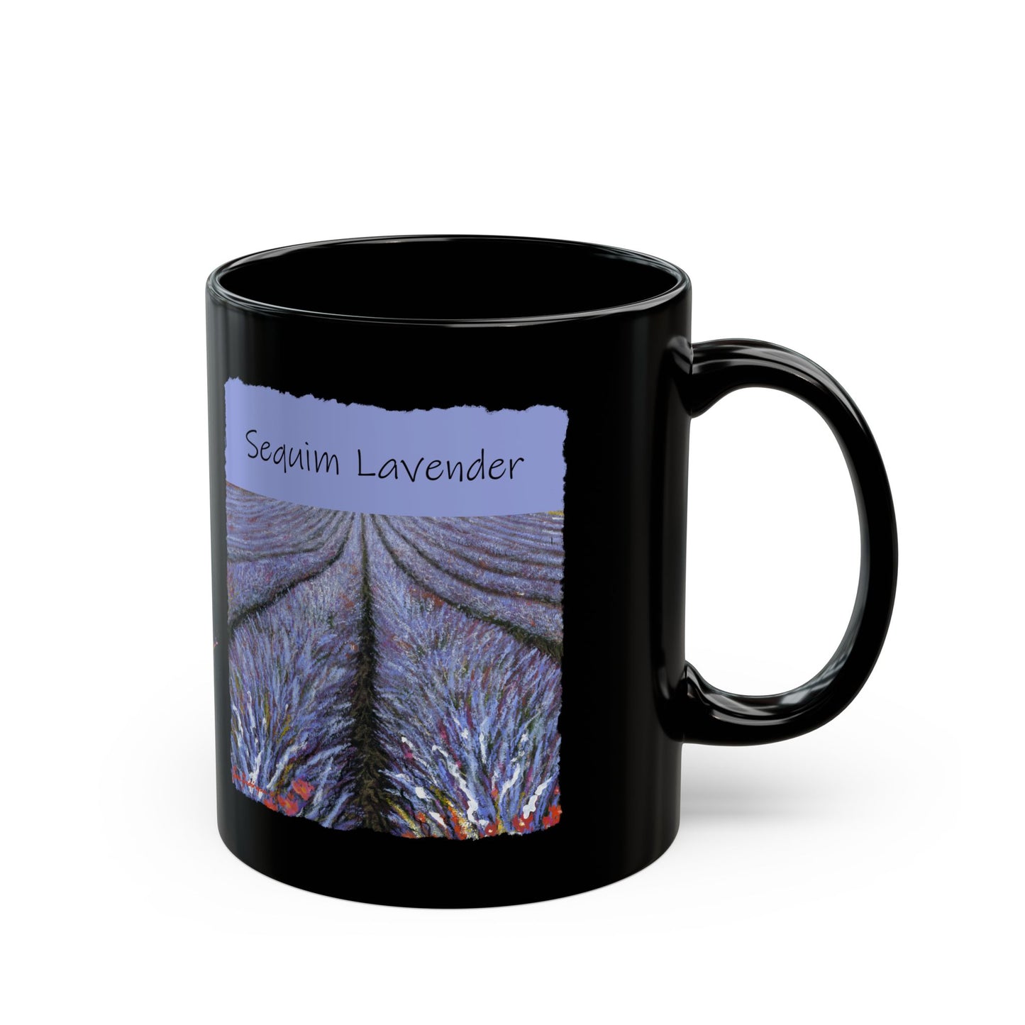 Lavender Field, Sequim - Black Mug (11oz, 15oz) by artist Marie Frederique