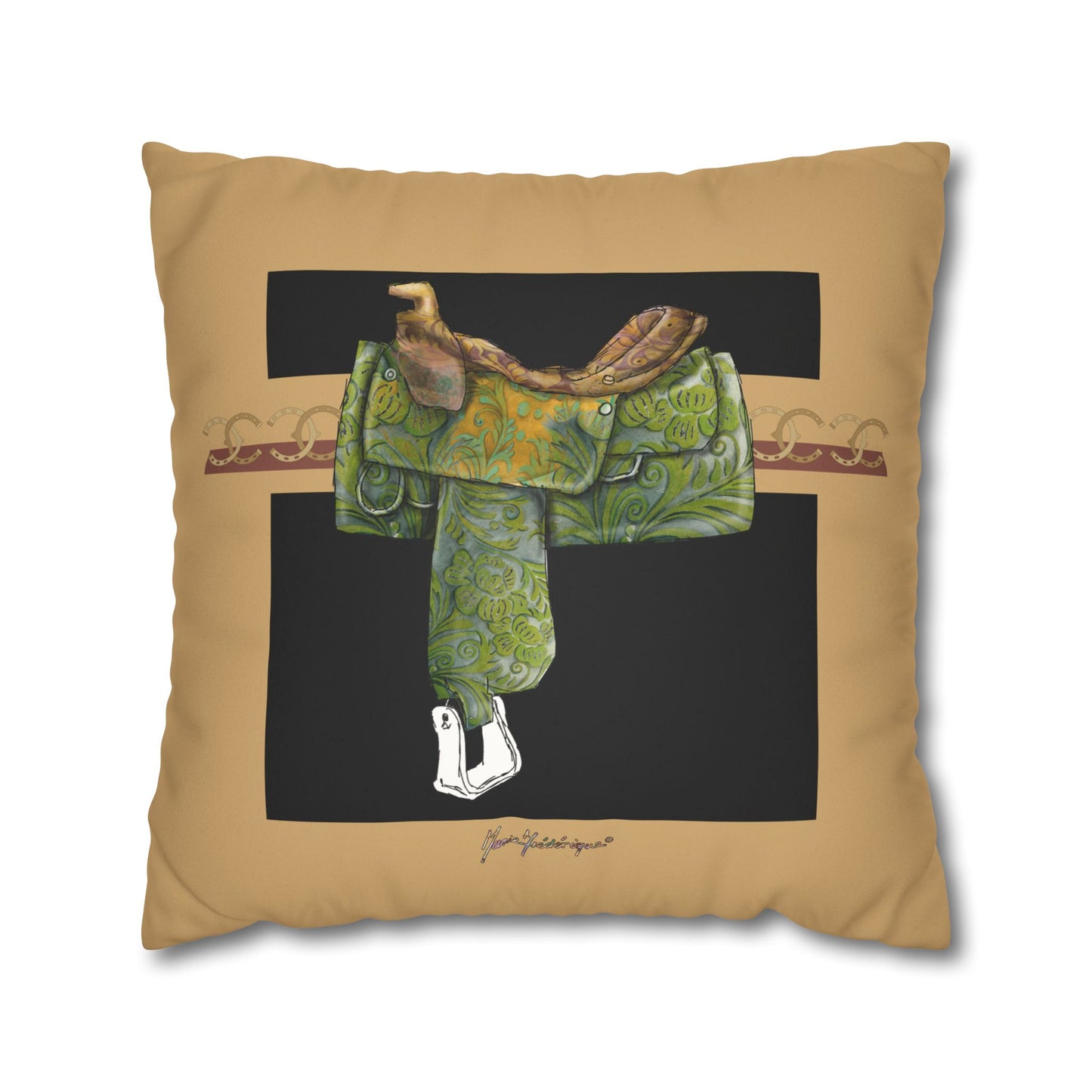 Cowboy Saddle Faux Suede Pillowcase — Western Decor Accent by artist Marie Frederique
