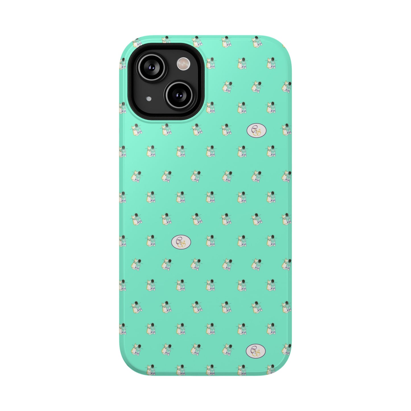 CTS Aqua - repeat pattern boy and dog, Impact-Resistant Phone Cases by artist Marie Frederique