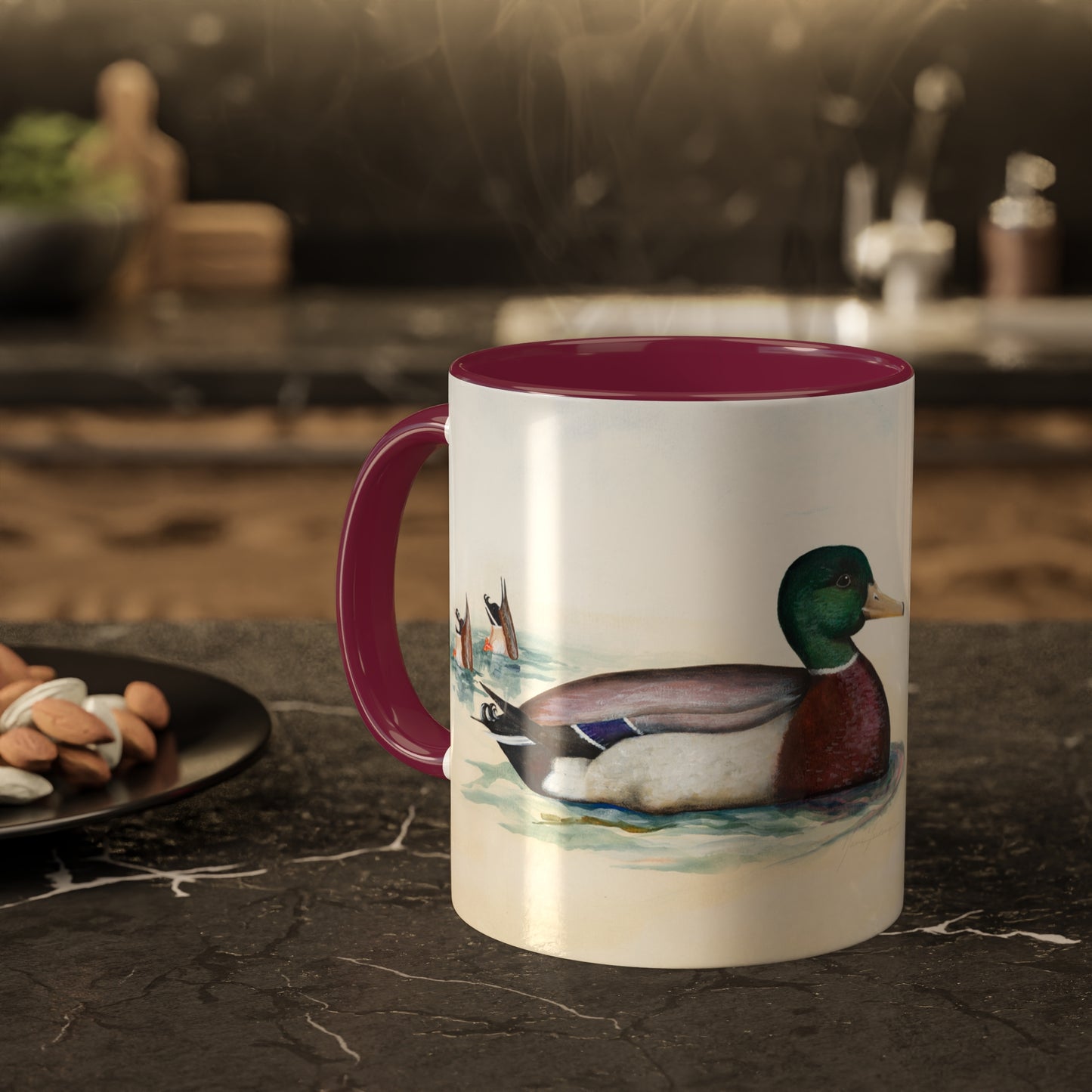 Everyone needs a Good Duck 1, Colorful Mallard drake art print Mug in 4 color variations, 11oz By Artist Marie Frederique