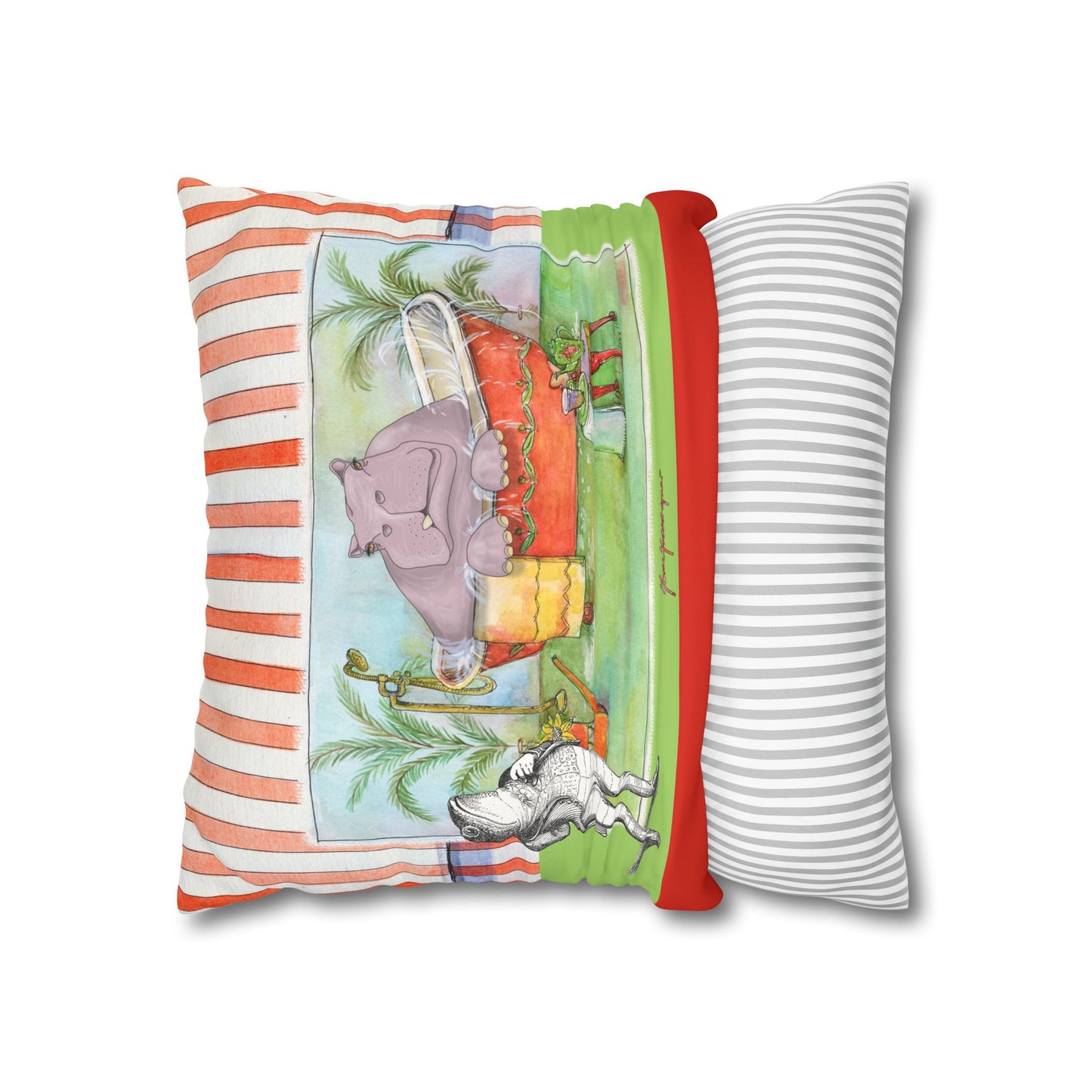 Hippo Bathtub Faux Suede Pillowcase – by artist Marie Frederique